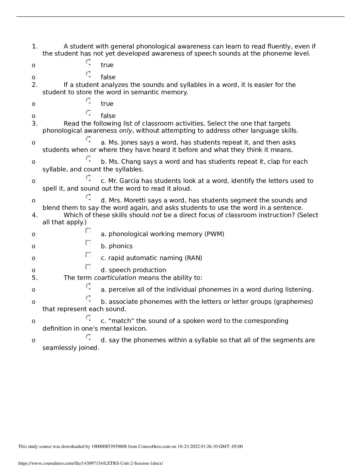 Preview image for LETRS Units 1-4 Post-Test & LETRS Units 5 - 8 Post Test